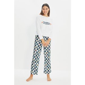 Trendyol White Checker Printed Knitted Pajamas Set