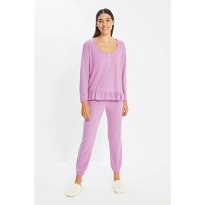 Trendyol Lilac Buttoned Camisole Knitted Pajamas Set