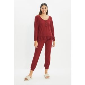 Trendyol Claret Red Button Camisole Knitted Pajamas Set