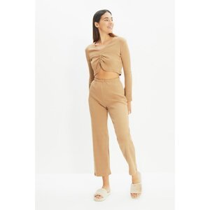Trendyol Camel Camisole Knitted Bottom-Top Set
