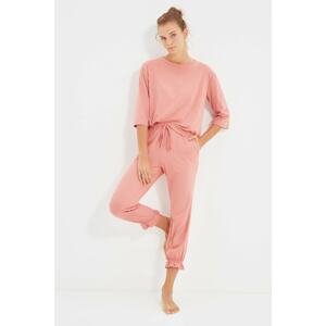 Trendyol Dried Rose Frilly Knitted Pajamas Set