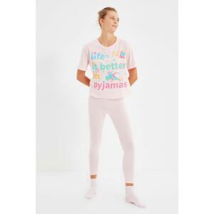 Trendyol Pink Printed Knitted Pajamas Set