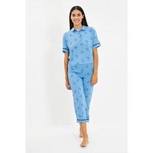 Trendyol Blue Floral Viscose Woven Pajamas Set