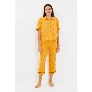 Trendyol Mustard Floral Viscose Woven Pajamas Set