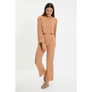 Trendyol Camel Camisole Knitted Pajamas Set