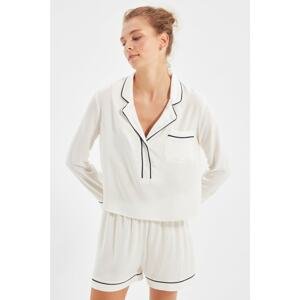 Trendyol White Ribbed Woven Pajamas Set