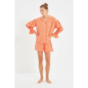 Trendyol Orange Checkered Woven Pajamas Set