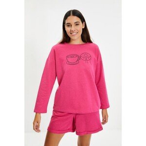 Trendyol Pink Printed Boyfriend Pattern Knitted Pajamas Set