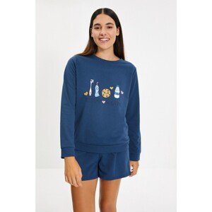 Trendyol Blue Printed Knitted Pajamas Set