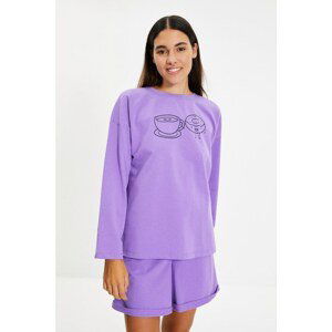 Trendyol Lilac Recycle Fabric Printed Boyfriend Pattern Knitted Pajamas Set