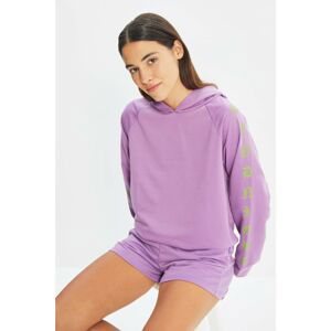 Trendyol Lilac Sleeves Printed Knitted Pajamas Set