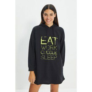 Trendyol Black Recycle Fabric Printed Sweatshirt Dress