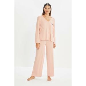 Trendyol Powder Embroidery Detailed Knitted Pajamas Set