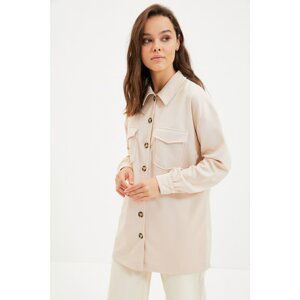 Trendyol Cream Shirt Collar Knitted Tunic With Pocket
