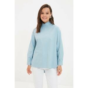 Trendyol Blue Stand Up Collar Front Short Back Long Tunic