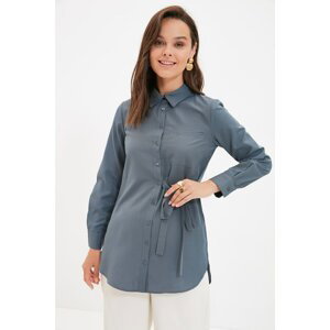 Trendyol Gray Shirt Collar Lacing Detailed Tunic