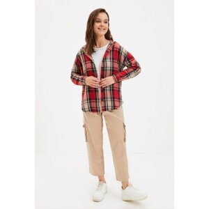 Trendyol Red Hooded Checkered Shirt