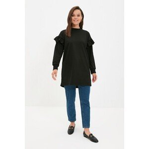 Trendyol Black Crew Neck Knitted Sweatshirt with Frills