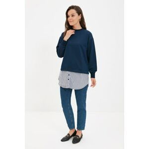 Trendyol Navy Blue Crew Neck Knitted Sweatshirt with Pull-Down Shirts