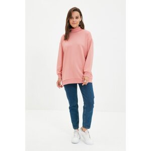 Trendyol Pink Turtleneck Printed Knitted Sweatshirt