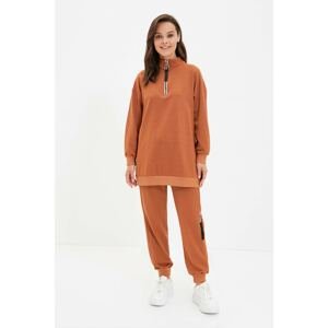 Trendyol Rose Dried Collar Zippered Knitted Tracksuit Set