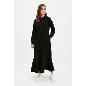 Trendyol Black Knitted Sweat Dress with Hood