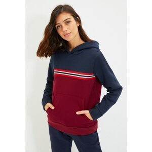 Trendyol Navy Blue Color Block Basic Hooded Thick Knitted Sweatshirt