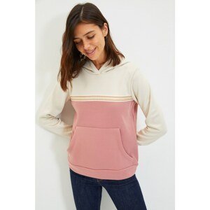 Trendyol Beige Color Block Basic Hooded Thick Knitted Sweatshirt