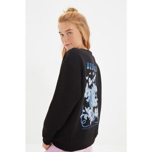 Trendyol Black Back Print Detailed Knitted Sweatshirt