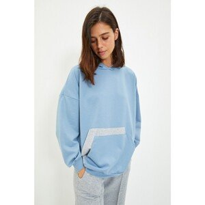 Trendyol Indigo Color Block Knitted Sweatshirt