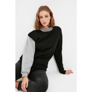 Trendyol Black Recycle Color Block Loose Knitted Sweatshirt