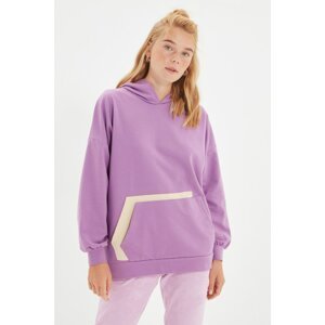 Trendyol Lilac Hooded Pocket Detailed Knitted Sweatshirt