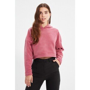 Trendyol Dried Rose Hooded Fluffy Crop Knitted Sweatshirt