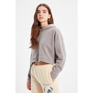Trendyol Gray Hooded Soft Crop Knitted Sweatshirt