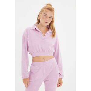 Trendyol Lilac Polo Collar Crop Knitted Sweatshirt