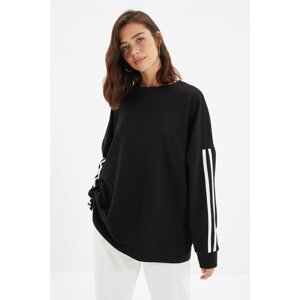 Trendyol Black Stripe Detail Oversized/Wide-Funk Crochet Sweatshirt