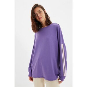 Trendyol Purple Stripe Detailed Long Oversize Thin Knitted Sweatshirt