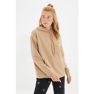 Trendyol Stone Oversize Hoodie and Embroidery Knitted Sweatshirt