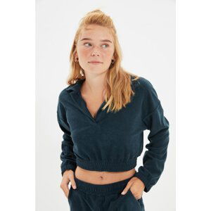 Trendyol Navy Polo Neck Crop Knitted Sweatshirt