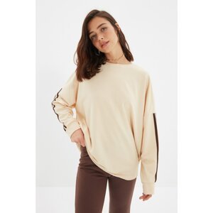 Trendyol Beige Stripe Detailed Long Oversize Slim Knitted Sweatshirt