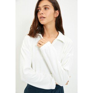 Trendyol Ecru Polo Collar Crop Knitted Sweatshirt