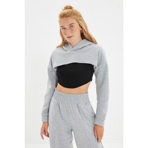 Trendyol Gray Hoodie Super Crop Knitted Sweatshirt