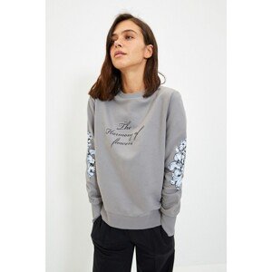 Trendyol Gray Printed Raised Knitted Sweatshirt