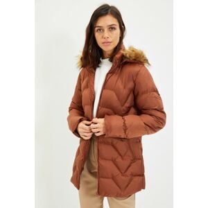 Trendyol Brown Fur Hooded Inflatable Coat