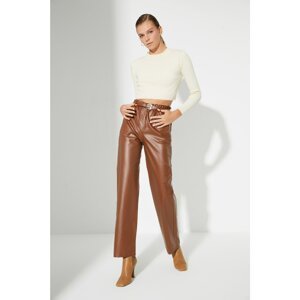 Trendyol Camel Belted Faux Leather Trousers