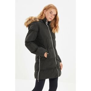Trendyol Black Fur Hooded Zippered Slit Detailed Coat