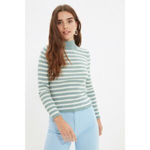 Trendyol Mint Striped Stand Up Collar Knitwear Pullover Sweater
