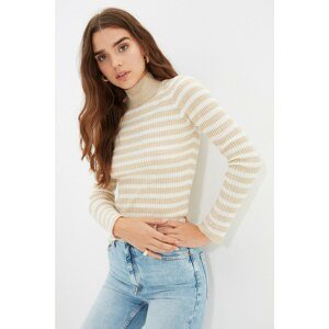 Trendyol Stone Striped Stand Up Collar Knitwear Pullover Sweater