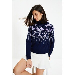 Trendyol Navy Blue Jacquard Turtleneck Knitwear Sweater