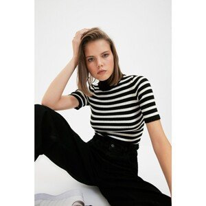 Trendyol Black Striped Stand Up Collar Knitwear Sweater
